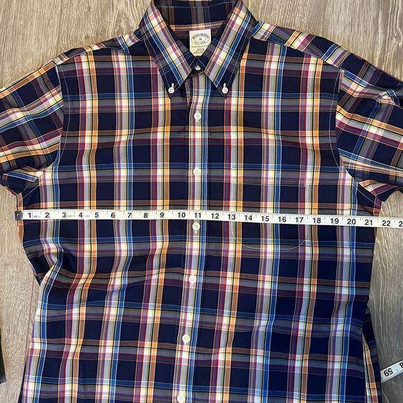 Brooks Brothers Men’s Med Slim Fit Non-Iron Button Down Dress Shirt Blue Orange - Picture 7 of 9